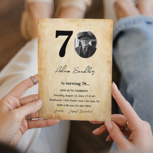 Eenvoudig en elegant 70e verjaardagsfeest kaart