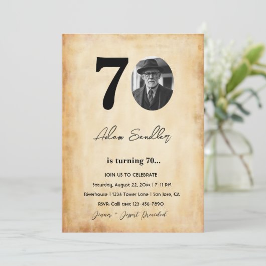 Eenvoudig en elegant 70e verjaardagsfeest kaart (Staand voorkant)