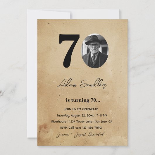 Eenvoudig en elegant 70ste verjaardagsfeest rustie kaart (Voorkant)