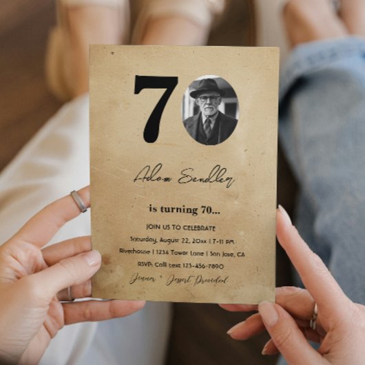 Eenvoudig en elegant 70ste verjaardagsfeest rustie kaart