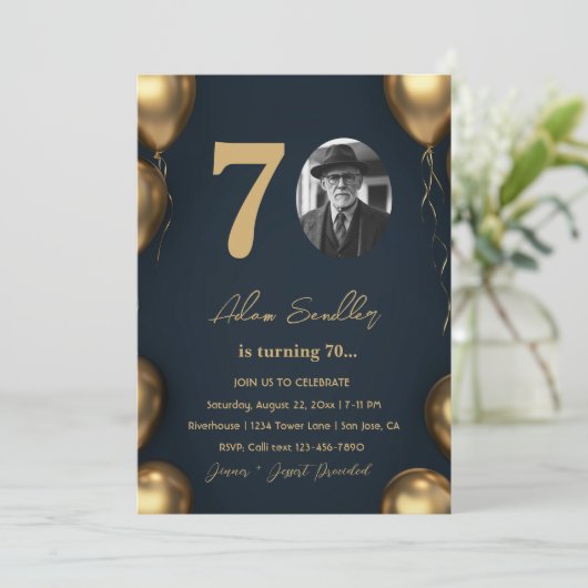 Eenvoudig en elegant 70ste verjaardagsfeestje kaart (Staand voorkant)