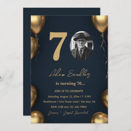 Eenvoudig en elegant 70ste verjaardagsfeestje kaart (Voorkant / Achterkant)