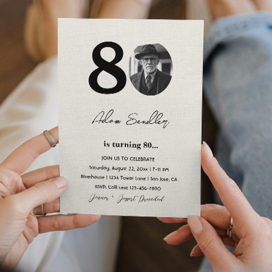 Eenvoudig en elegant 80ste verjaardagsfeest Canva Kaart