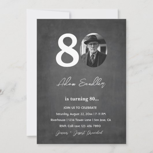 Eenvoudig en elegant 80ste verjaardagsfeest grijs kaart (Voorkant)