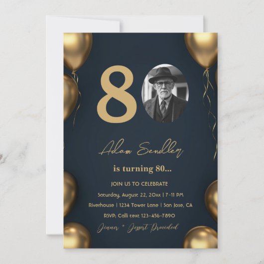 Eenvoudig en elegant 80ste verjaardagsfeest kaart (Voorkant)