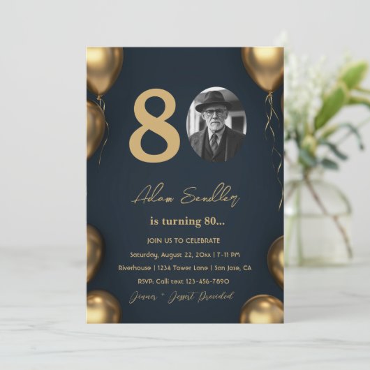 Eenvoudig en elegant 80ste verjaardagsfeest kaart (Staand voorkant)