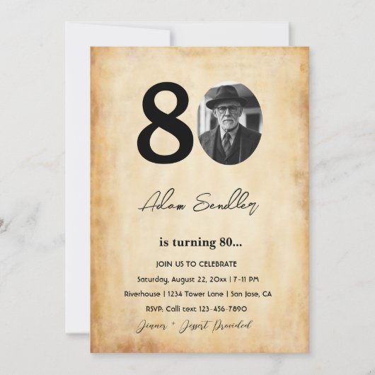 Eenvoudig en elegant 80ste verjaardagsfeest kaart (Voorkant)