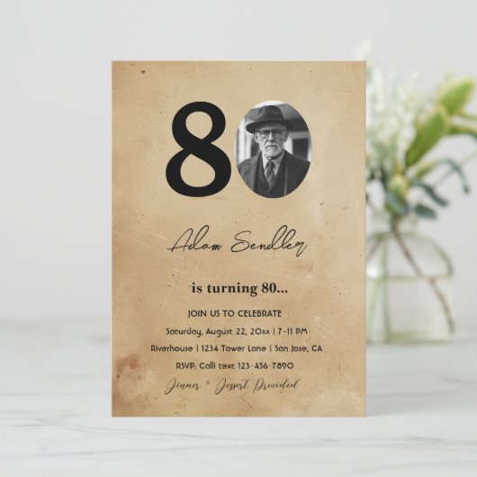 Eenvoudig en elegant 80ste verjaardagsfeest rustie kaart (Staand voorkant)