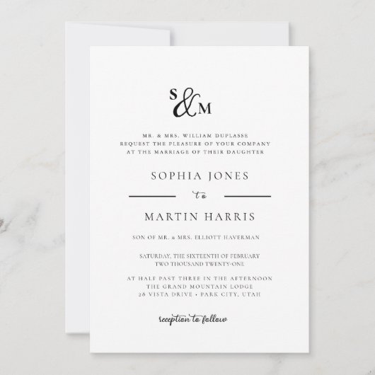 Eenvoudig en elegant, Ampersand Monogram Bruiloft Kaart (Voorkant)