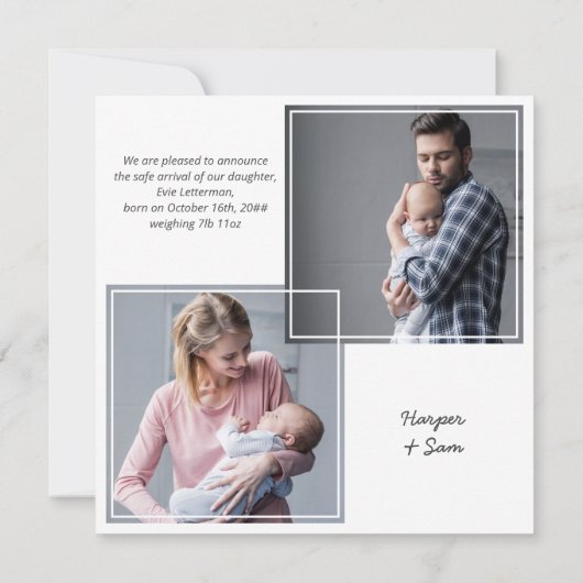 Eenvoudig en elegant babymeisje 3 Fotogeboorte Aankondiging (Achterkant)