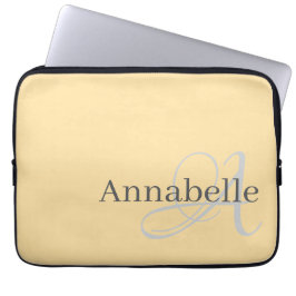 Eenvoudig en Elegant Beige monogram en naam Laptop Sleeve