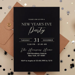 Eenvoudig en elegant Black New Year's Eve Party Kaart