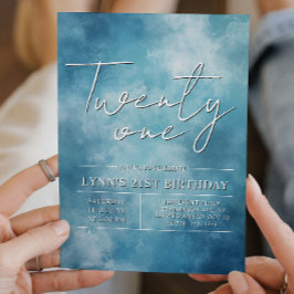 Eenvoudig en elegant Blauw 21e verjaardagsfeest Kaart