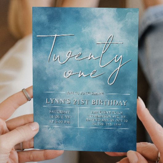 Eenvoudig en elegant Blauw 21e verjaardagsfeest Kaart