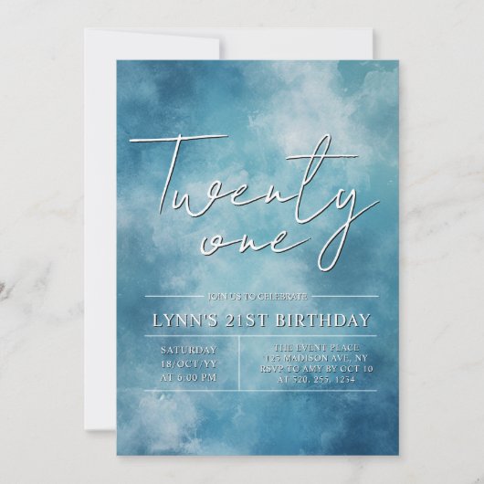 Eenvoudig en elegant Blauw 21e verjaardagsfeest Kaart (Voorkant)