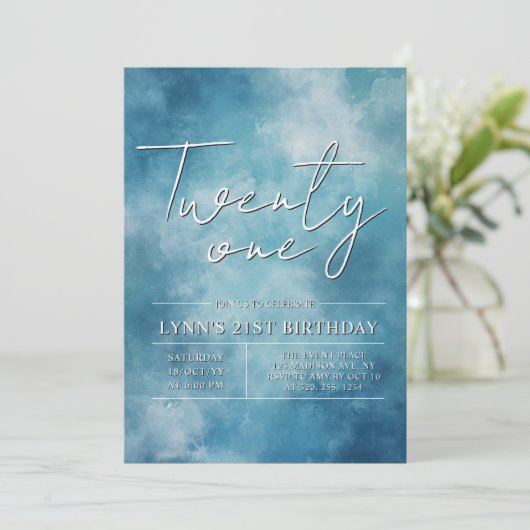 Eenvoudig en elegant Blauw 21e verjaardagsfeest Kaart (Staand voorkant)