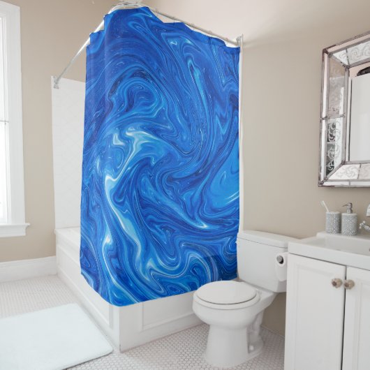 Eenvoudig en elegant blauw Abstract kunstwerk | Douchegordijn (In situ)