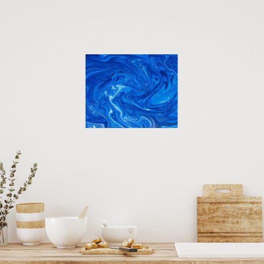 Eenvoudig en elegant blauw Abstract kunstwerk | Poster (Keuken)