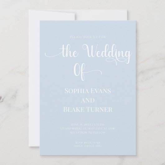 Eenvoudig en elegant blauw en wit huwelijk kaart (Voorkant)