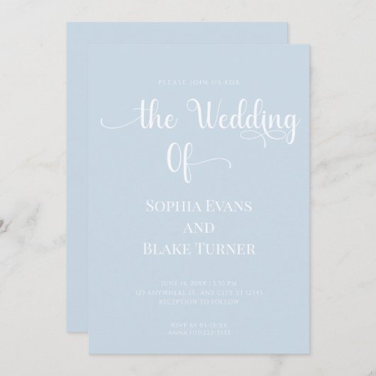 Eenvoudig en elegant blauw en wit huwelijk kaart (Voorkant / Achterkant)