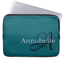 Eenvoudig en Elegant Blauw monogram en naam Laptop Sleeve
