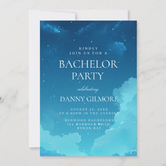Eenvoudig en elegant blauw vrijgezellenfeest kaart (Voorkant)
