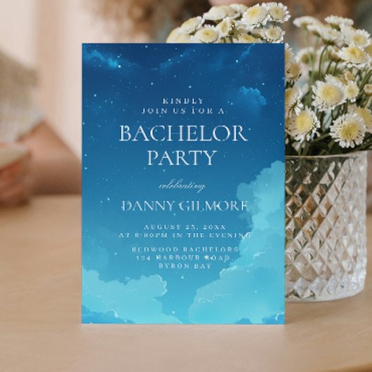 Eenvoudig en elegant blauw vrijgezellenfeest kaart