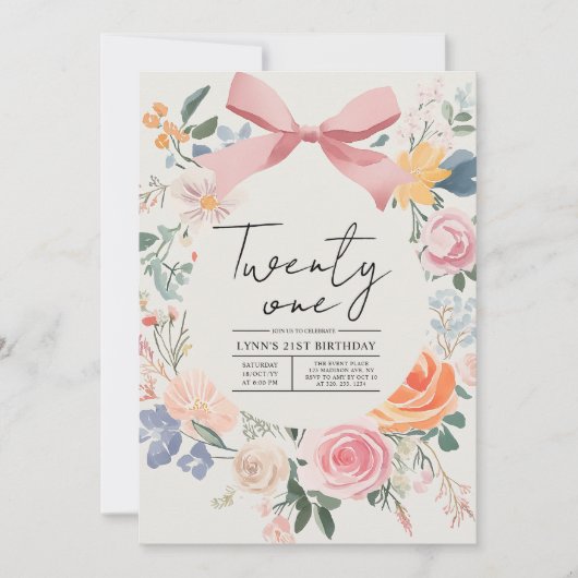 Eenvoudig en Elegant bloemenfeest 21e verjaardag Kaart (Voorkant)