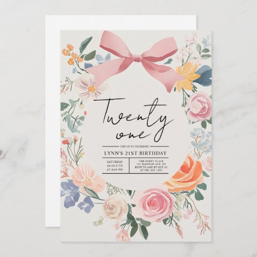 Eenvoudig en Elegant bloemenfeest 21e verjaardag Kaart (Voorkant / Achterkant)