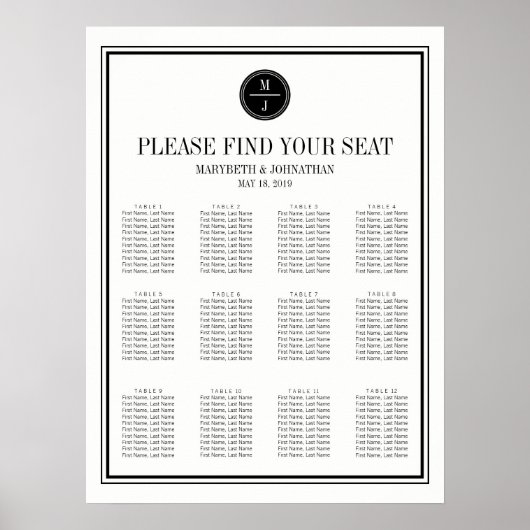 Eenvoudig en elegant bordje voor bruiloft poster (Voorkant)