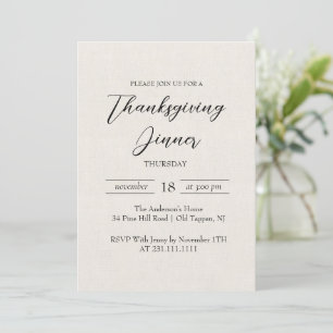 Eenvoudig en Elegant Canvas Thanksgiving Diner Kaart