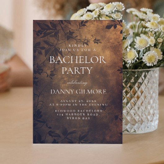 Eenvoudig en Elegant donker Bloemen Bachelor Party Kaart