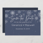 Eenvoudig en elegant donkerblauw winter met degeli save the date (Voorkant / Achterkant)