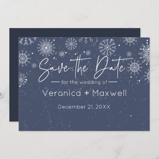 Eenvoudig en elegant donkerblauw winter met degeli save the date (Voorkant / Achterkant)