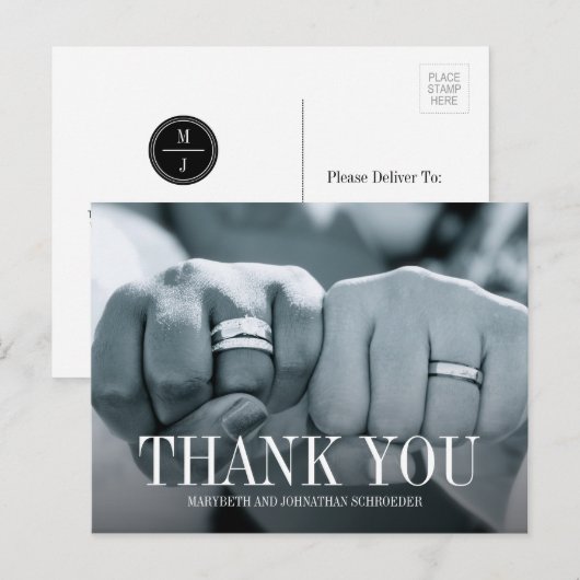 Eenvoudig en elegant fotohuwelijk bedankt Briefkaa Briefkaart (Voorkant / Achterkant)