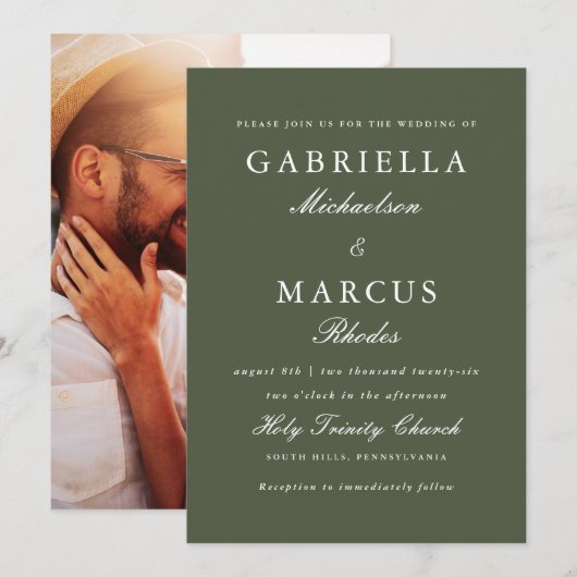 Eenvoudig en elegant fotohuwelijk kaart (Voorkant / Achterkant)