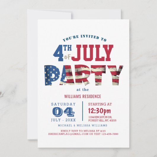 Eenvoudig en Elegant Fourth of July Party Kaart (Voorkant)