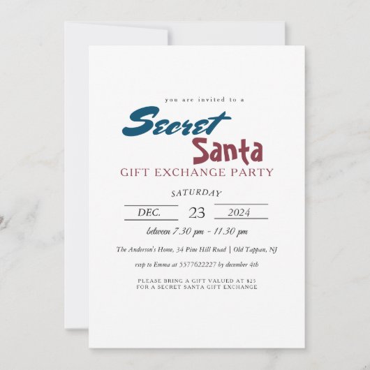 Eenvoudig en elegant geheim kerstfeest kaart (Voorkant)