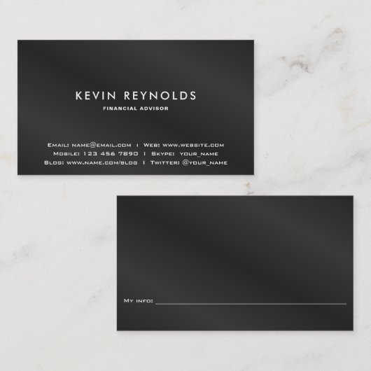 Eenvoudig en elegant gewoon zwart visitekaartje (Voorkant / Achterkant)