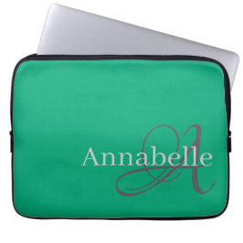Eenvoudig en Elegant groen monogram en naam Laptop Sleeve