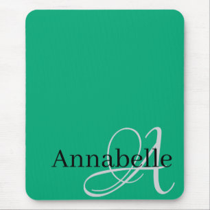 Eenvoudig en Elegant groen Monogram en Naam Muismat