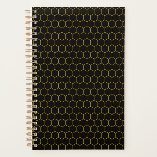 Eenvoudig en elegant honingraatpatroon zwart geel planner (Voorkant)