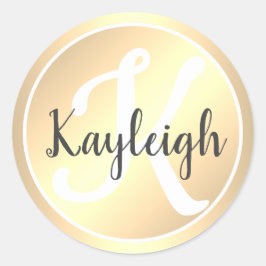 Eenvoudig en Elegant Licht Gouden Monogram Naam Ronde Sticker