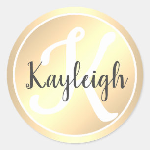 Eenvoudig en Elegant Licht Gouden Monogram Naam Ronde Sticker