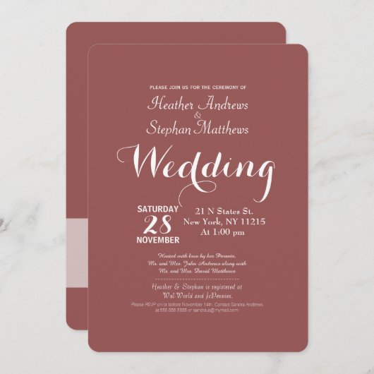 Eenvoudig en elegant Marsala rood wit monogram Kaart (Voorkant / Achterkant)