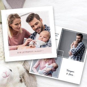 Eenvoudig en Elegant Meisje 3 Foto Geboorte Aankondiging