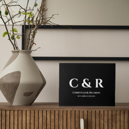 Eenvoudig en elegant monogram zwarte bruiloft gastenboek