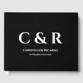 Eenvoudig en elegant monogram zwarte bruiloft gastenboek (Voorkant)