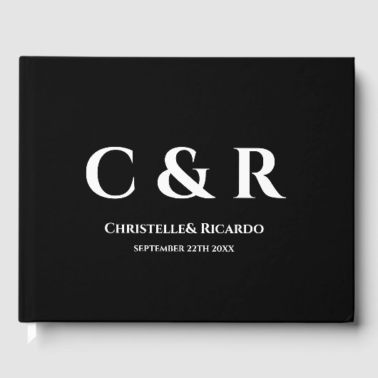 Eenvoudig en elegant monogram zwarte bruiloft gastenboek (Voorkant)