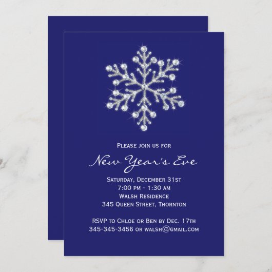 Eenvoudig en elegant nieuwjaarsfeest nodigt blauw  kaart (Voorkant / Achterkant)
